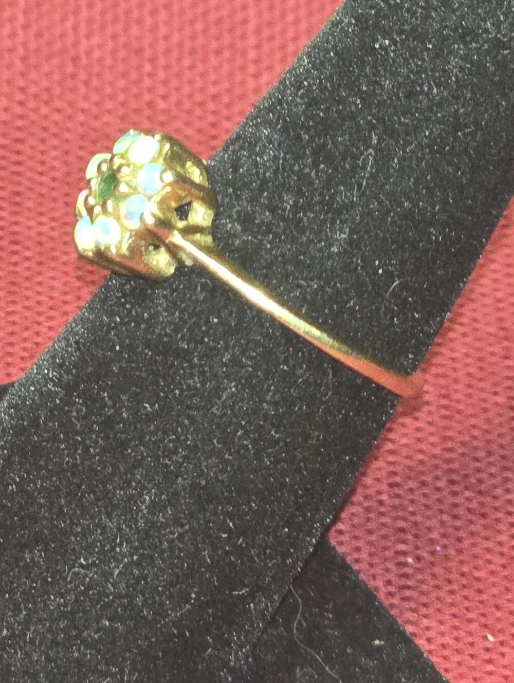 Size 7 10k Gold Opal Flower Cluster & Emerald Ring 2.0g